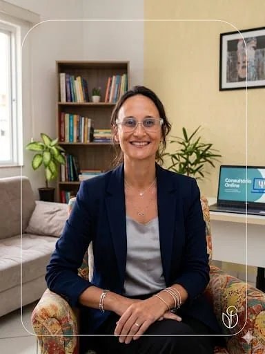 Retrato da Psicóloga e Psicanalista Marina Rezze Barthelson em seu consultório